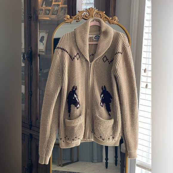 Vintage Sweaters - Miller Vintage Horse Cardigan Cowichan Sweater Knit Cowgirl Cowboy Western 70s